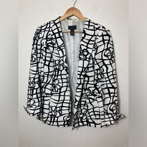 Investments Womens 16 black and white abstract design 100% cotton blazer jacket